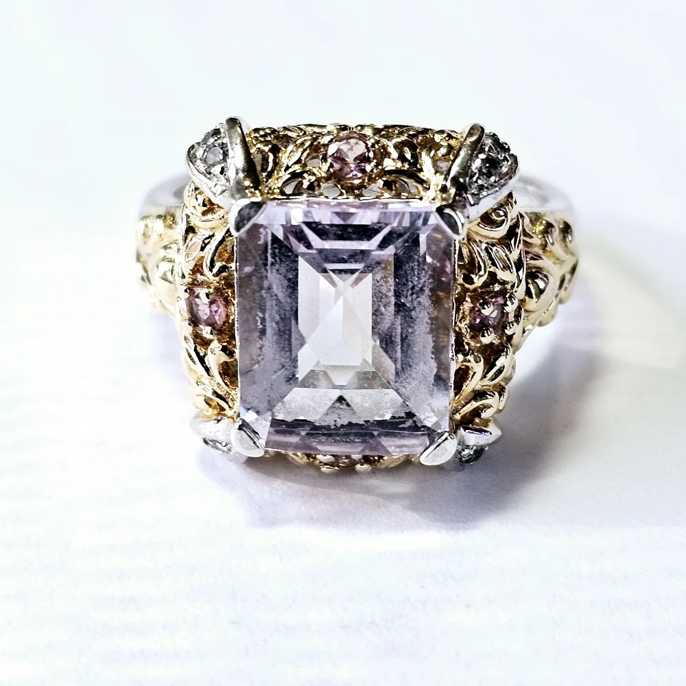 Genuine Victoria Wieck Morganite 💍 in Sterling Silver & 14k Gold Accents Sz 8 - Picture 5 of 12